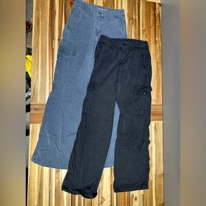 American Eagle Pants Women 000 Black Cargo High Rise Baggy Wide Leg Stretch Flex